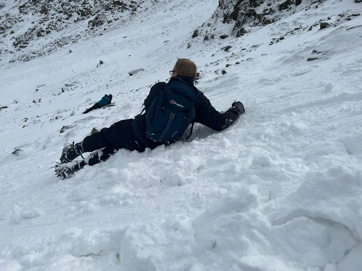 ice axe arrest photo in winter